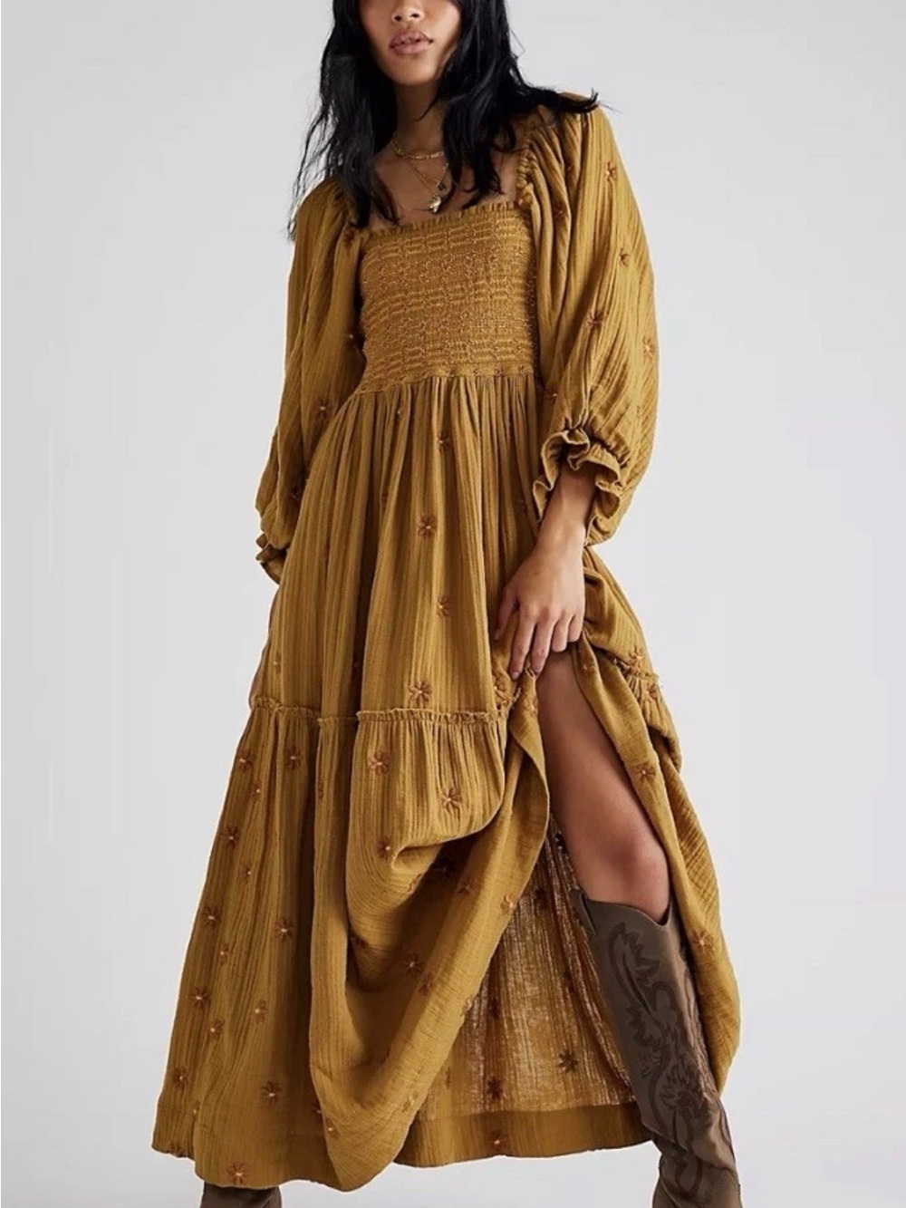 Free People Dahlia Tiered Embroidered Maxi Dress Size Small EUC
